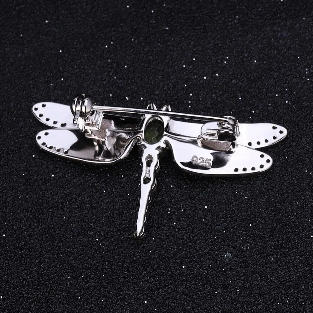 1.13Ct Peridot Gemstone 925 Sterling Silver Dragonfly Brooch