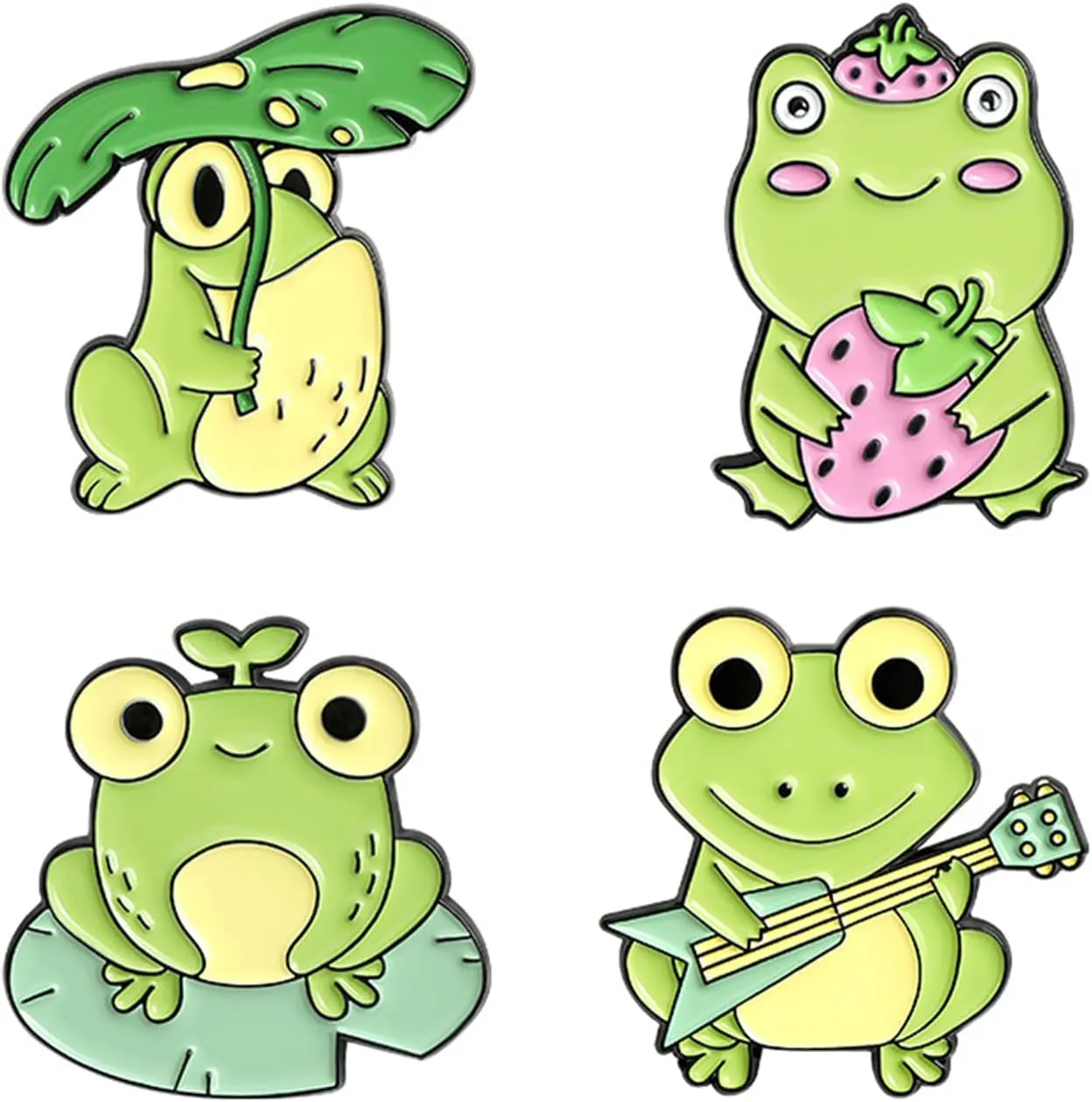4 Pieces Cartoon Enamel Pins Set for Women Girl Cute Frog Brooches Pin Badges Fruit Strawberry Rabbit Cat Lapel Pins Funny Novelty Cartoon Animal Lapel Pins Badge Brooch Jewelry Accessory for Clothing Backpack Jacket Hat