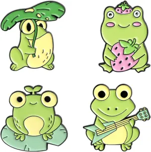 4 Pieces Cartoon Enamel Pins Set for Women Girl Cute Frog Brooches Pin Badges Fruit Strawberry Rabbit Cat Lapel Pins Funny Novelty Cartoon Animal Lapel Pins Badge Brooch Jewelry Accessory for Clothing Backpack Jacket Hat