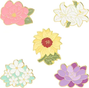 5Pics Pin Sets with Flower Enamel Brooch Pins Cartoon Sunflower Lapel Pins Accessory for Backpacks Badges Hats Bags for Women Girls Kids Gift