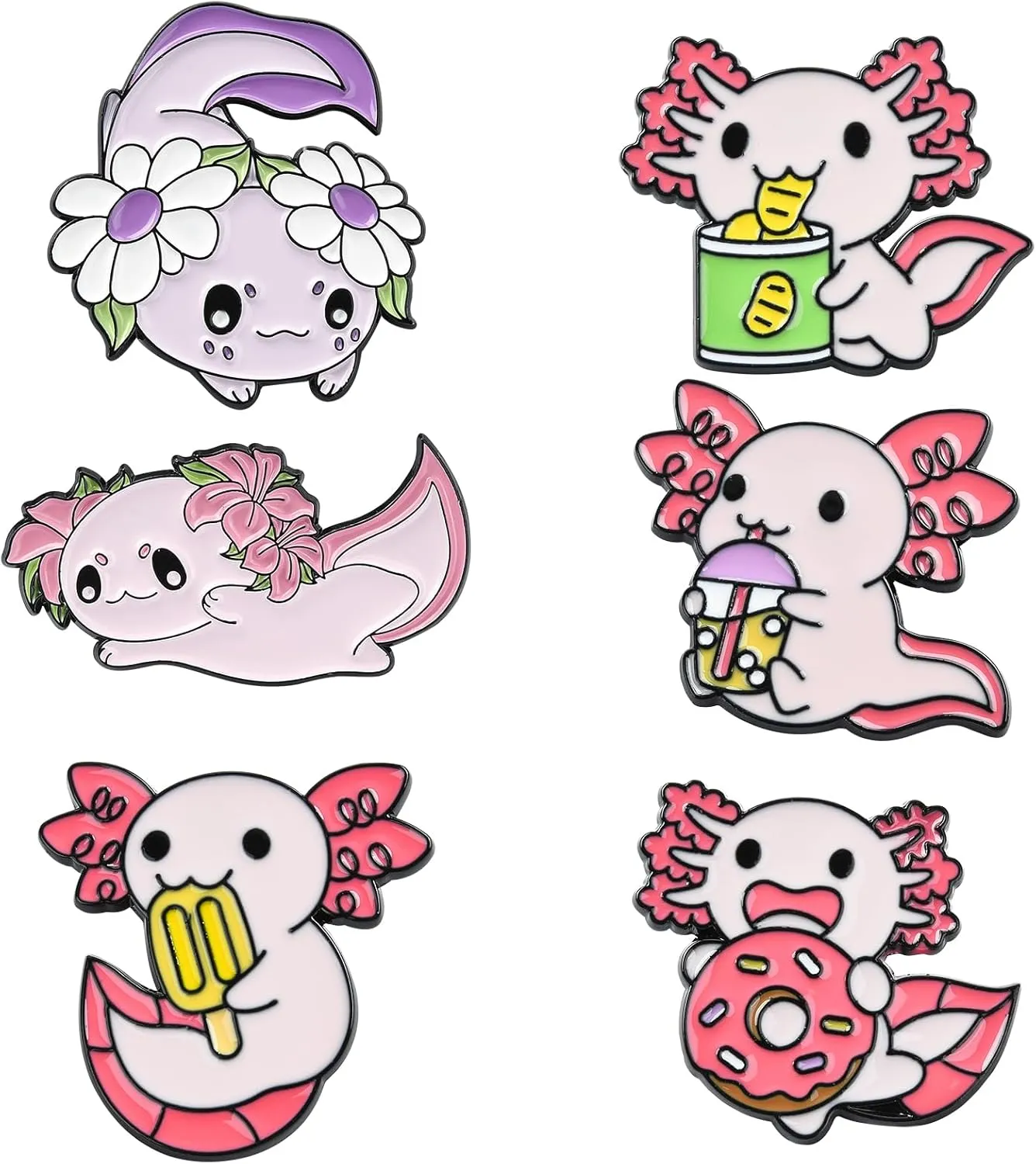 6/9 PCS Alloy Enamel Brooch Pins Cute Cat/Salamander/Cartoon Dog/Barbie Pink/Space etc Theme Pins Lapel Pin Set Brooch Pin for Backpacks Badges Hats Bags
