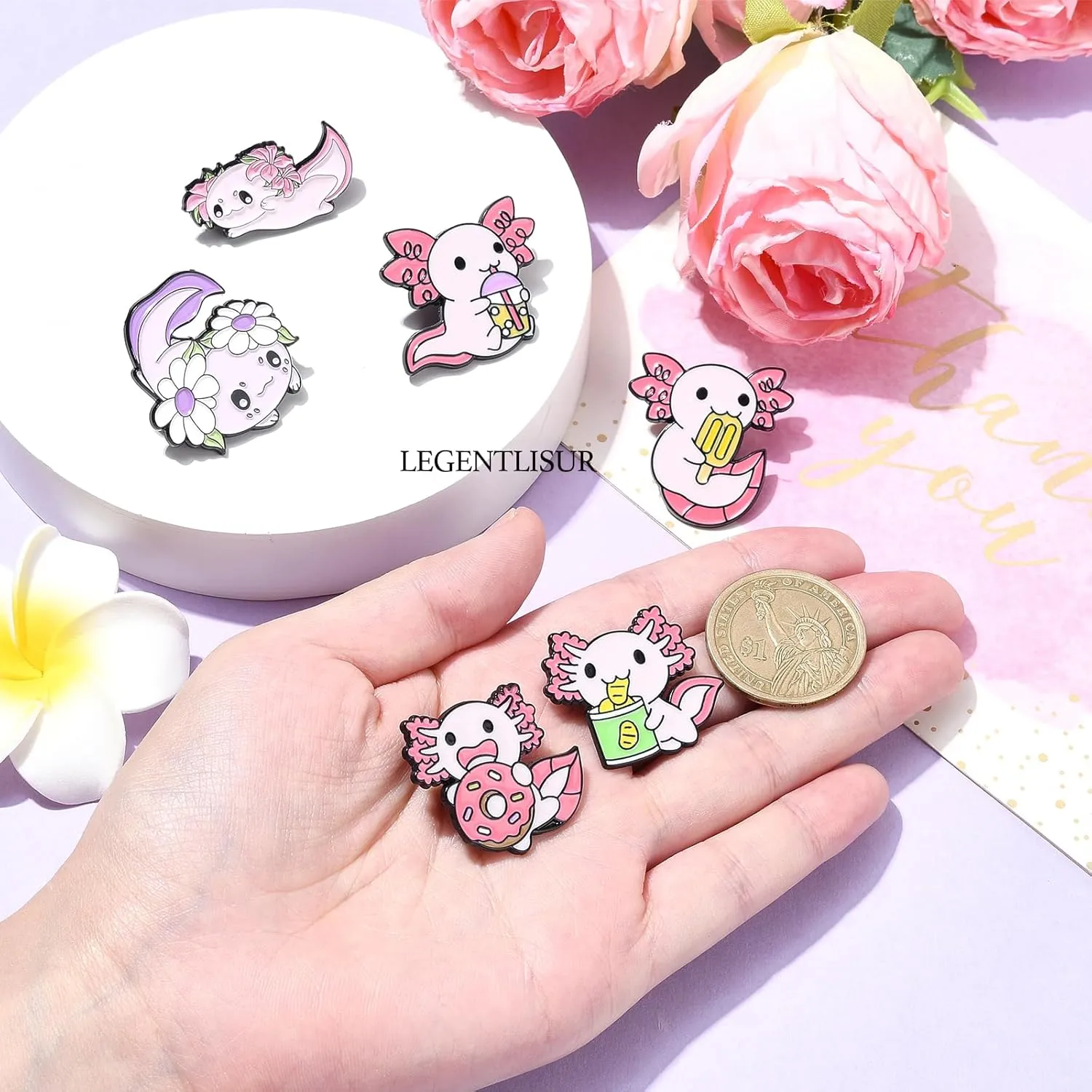 6/9 PCS Alloy Enamel Brooch Pins Cute Cat/Salamander/Cartoon Dog/Barbie Pink/Space etc Theme Pins Lapel Pin Set Brooch Pin for Backpacks Badges Hats Bags