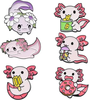 6/9 PCS Alloy Enamel Brooch Pins Cute Cat/Salamander/Cartoon Dog/Barbie Pink/Space etc Theme Pins Lapel Pin Set Brooch Pin for Backpacks Badges Hats Bags