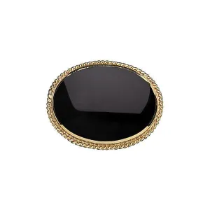 9ct Yellow Gold Whitby Jet Oval Rope Edge Brooch