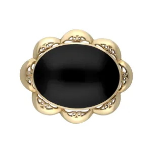 9ct Yellow Gold Whitby Jet Oval Scalloped Edge Brooch