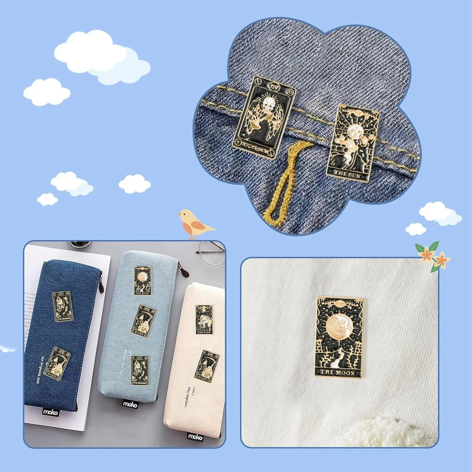 Airssory Mixed Styles Bee Flower Tarot Ribbon Travel Theme Alloy Brooches Pins for DIY Clothes Backpack Hats Jackets Craft