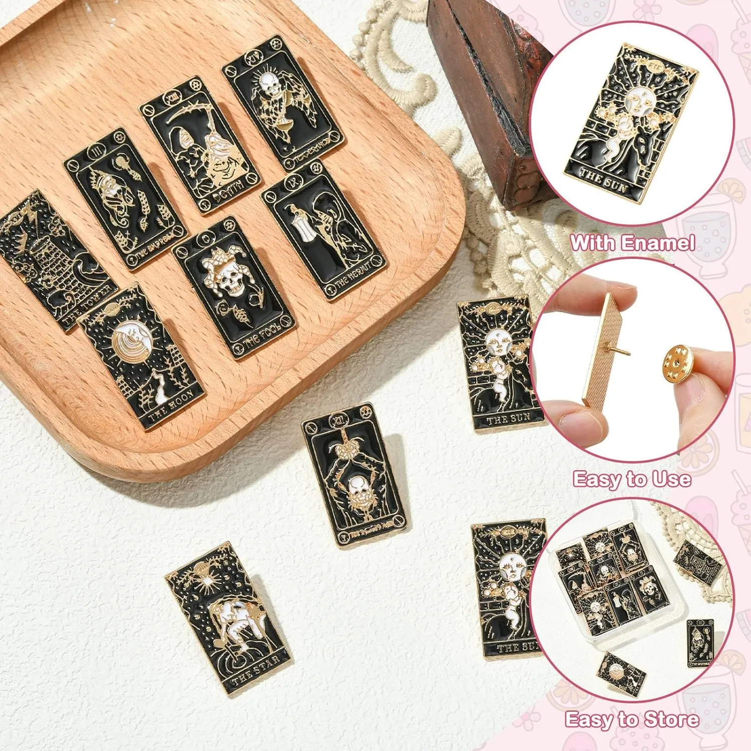 Airssory Mixed Styles Bee Flower Tarot Ribbon Travel Theme Alloy Brooches Pins for DIY Clothes Backpack Hats Jackets Craft