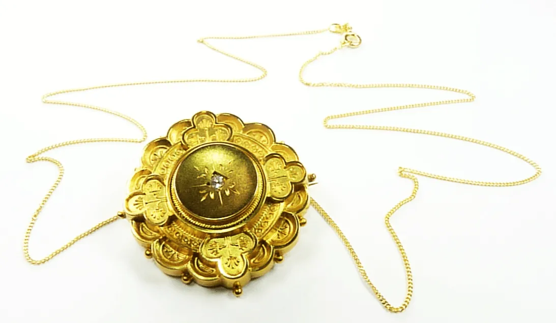 Antique Etruscan Revival 9ct Pendant Brooch With 20 Inch Necklace