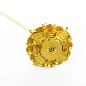 Antique Etruscan Revival 9ct Pendant Brooch With 20 Inch Necklace