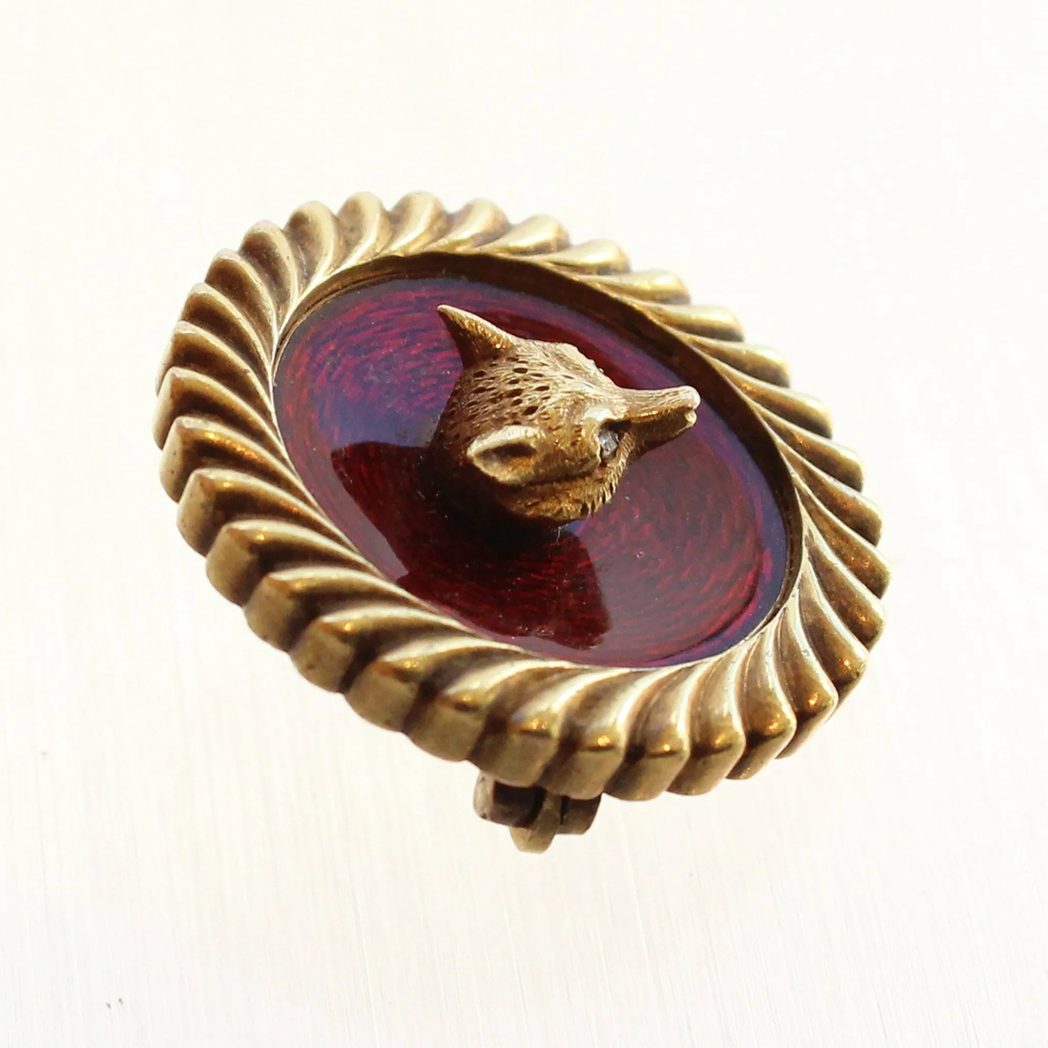 Antique Fox Head Pin in 14K Gold