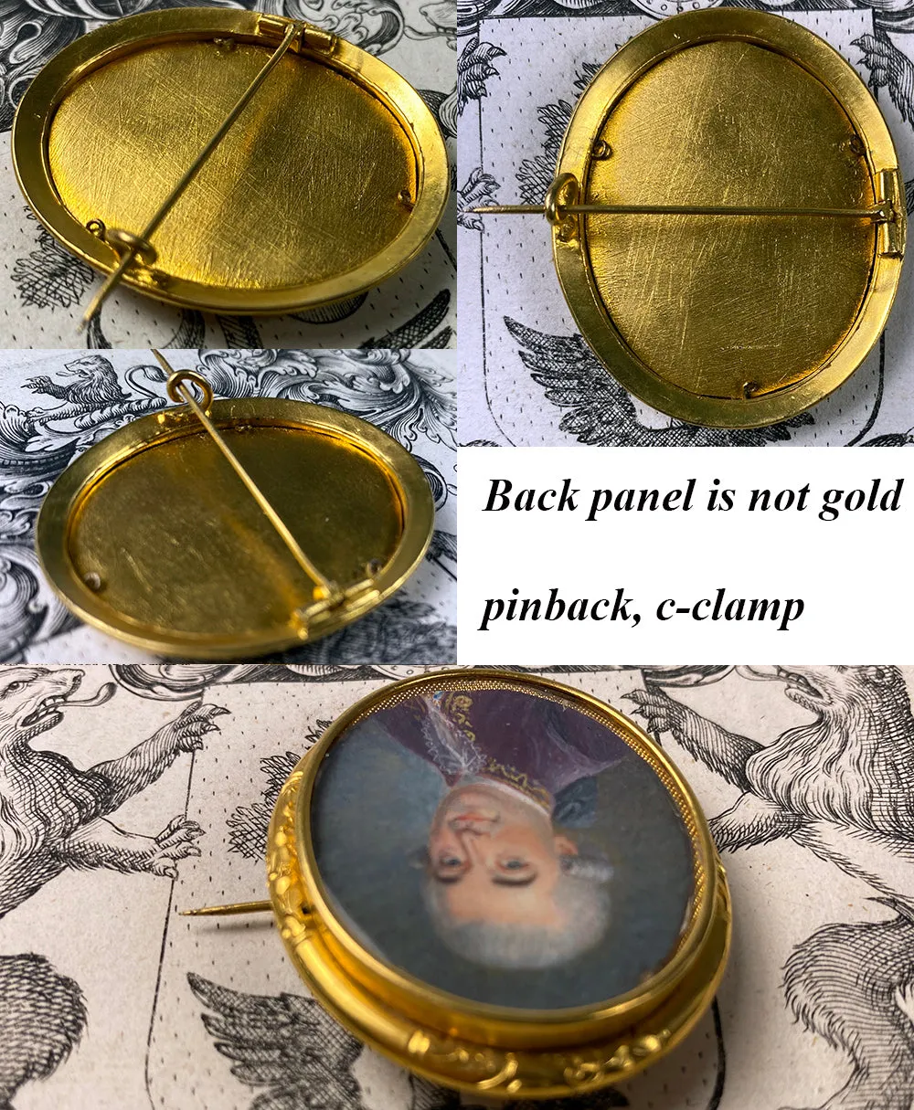 antique French Portrait Miniature, c.1770s Gentleman, 14k Brooch Mount
