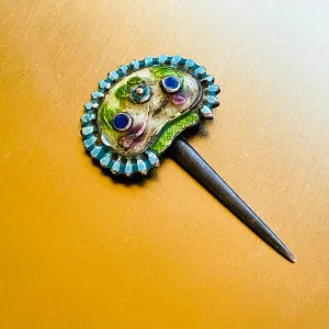 Antique Multi Color Enamel Vintage Ornate Hair Piece Stick Pin Accessory