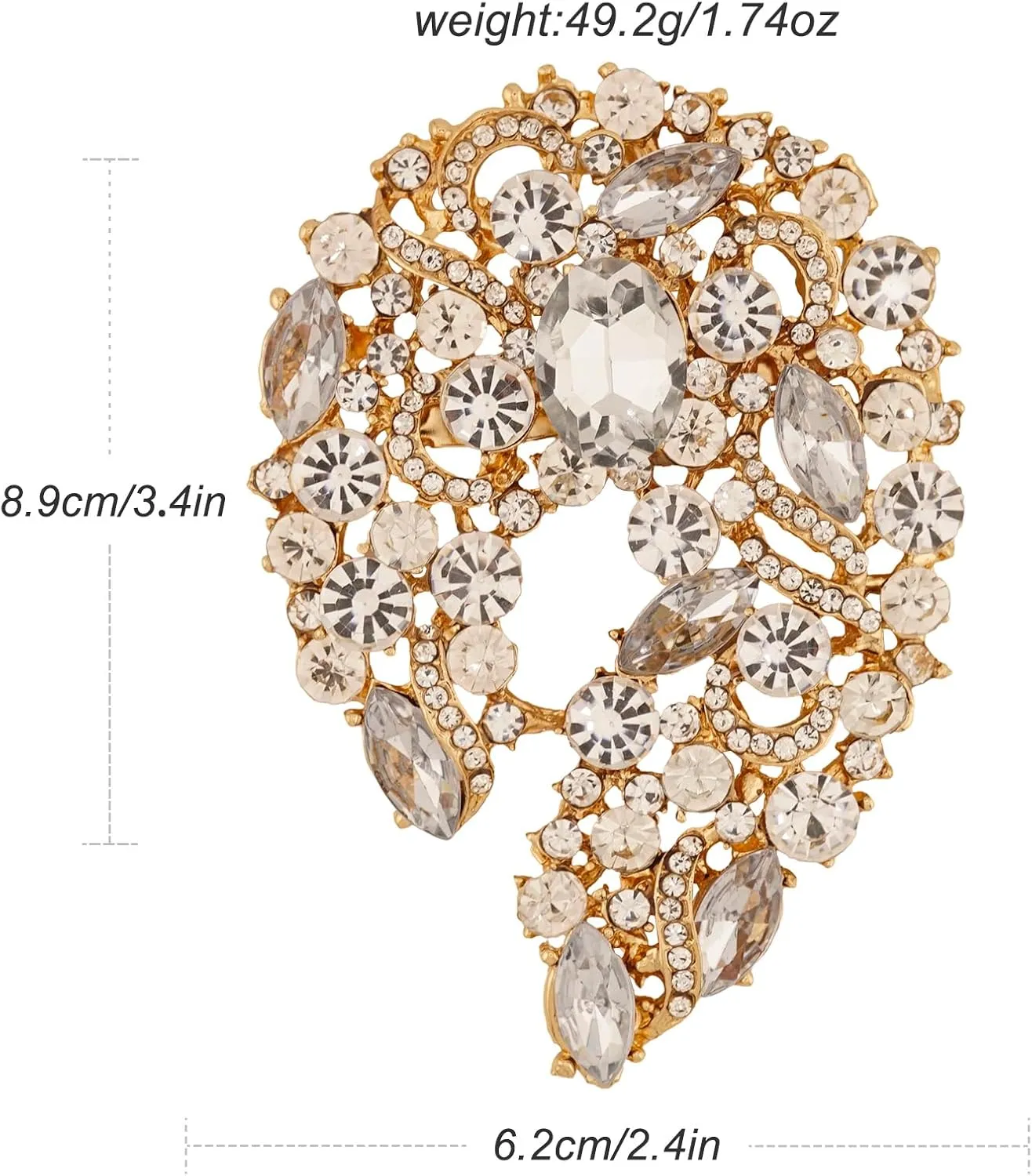 Big Large Rhinestone Green Palm Leaf Statement 3.5" Brooch Pin Scarf Dress accessories Broach Gold Tone
