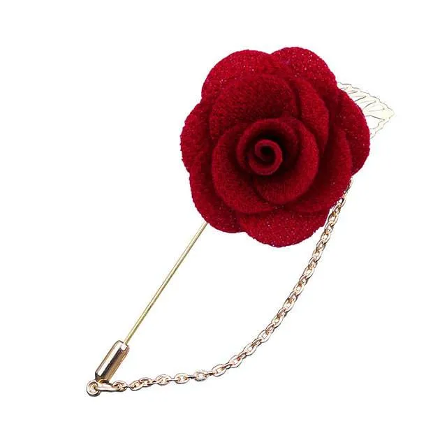 Bridegroom Wedding Brooches Cloth Art Hand-made Rose Flower Brooch Lapel Pin Badge Tassel Chain