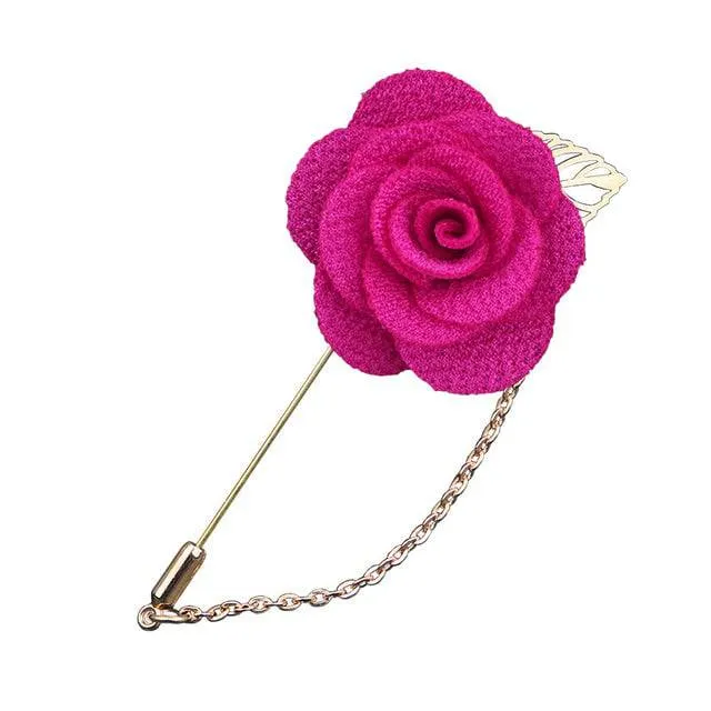 Bridegroom Wedding Brooches Cloth Art Hand-made Rose Flower Brooch Lapel Pin Badge Tassel Chain