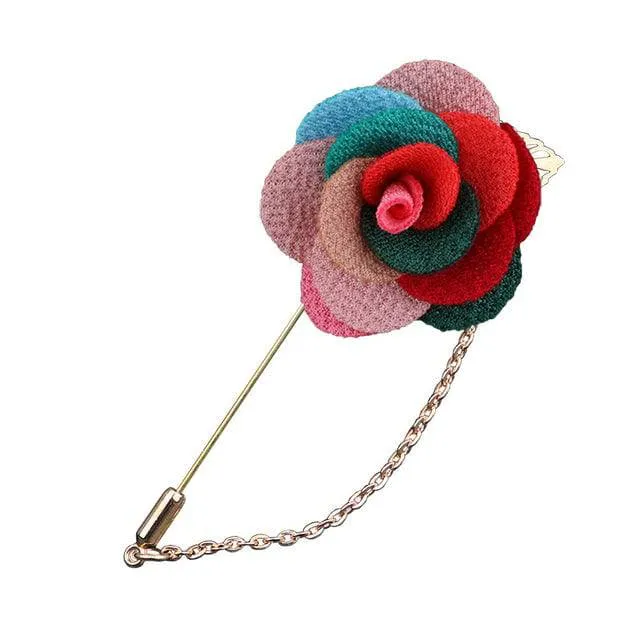 Bridegroom Wedding Brooches Cloth Art Hand-made Rose Flower Brooch Lapel Pin Badge Tassel Chain