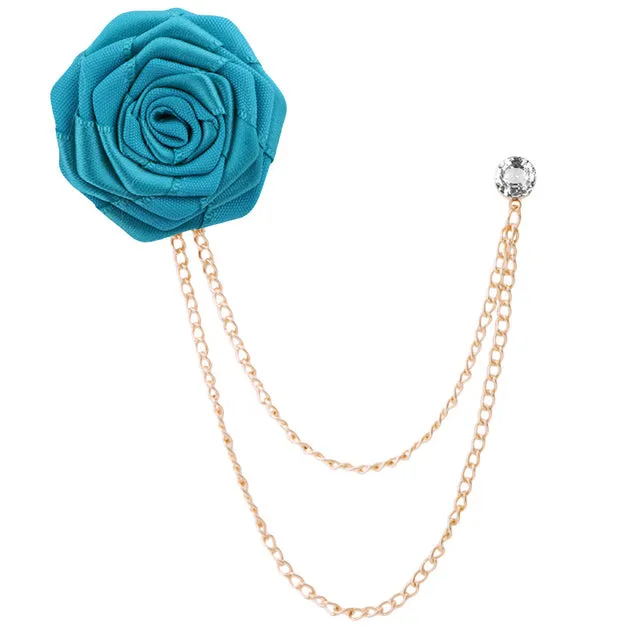 Bridegroom Wedding Brooches Cloth Art Hand-made Rose Flower Brooch Lapel Pin Badge Tassel Chain