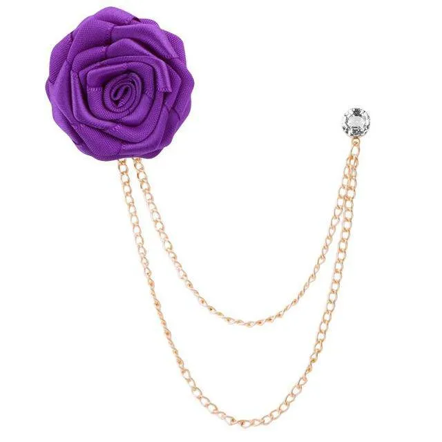 Bridegroom Wedding Brooches Cloth Art Hand-made Rose Flower Brooch Lapel Pin Badge Tassel Chain