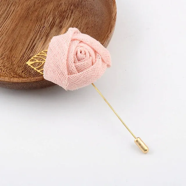 Bridegroom Wedding Brooches Cloth Art Hand-made Rose Flower Brooch Lapel Pin Badge Tassel Chain