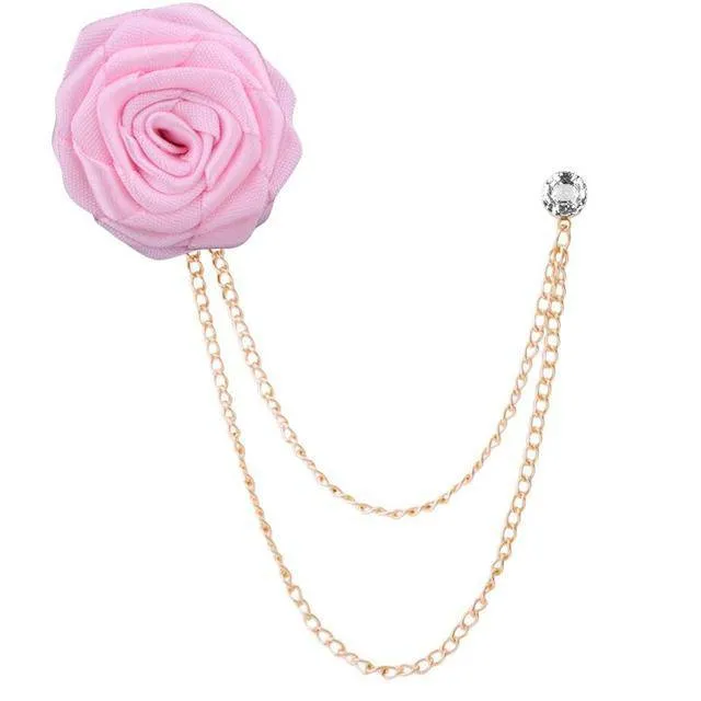 Bridegroom Wedding Brooches Cloth Art Hand-made Rose Flower Brooch Lapel Pin Badge Tassel Chain