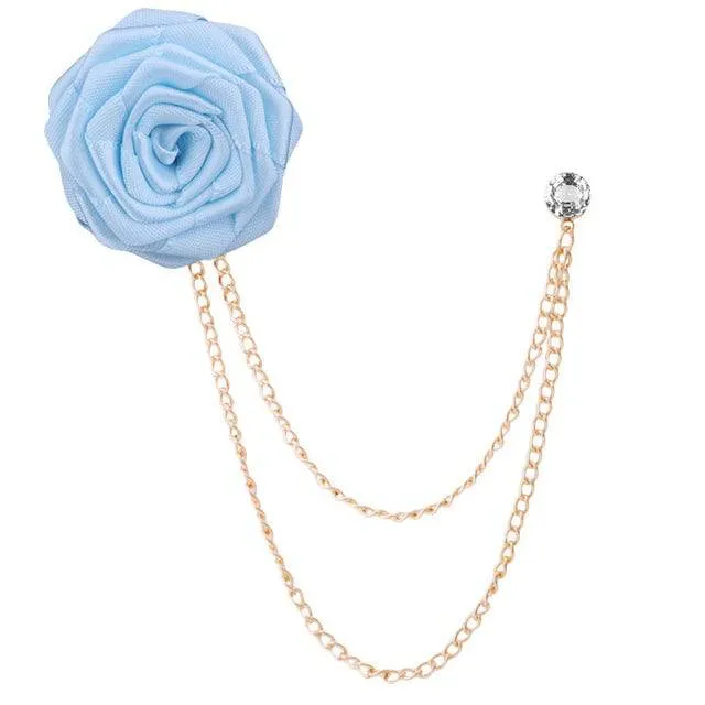 Bridegroom Wedding Brooches Cloth Art Hand-made Rose Flower Brooch Lapel Pin Badge Tassel Chain