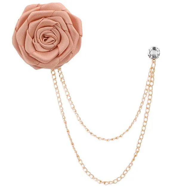 Bridegroom Wedding Brooches Cloth Art Hand-made Rose Flower Brooch Lapel Pin Badge Tassel Chain