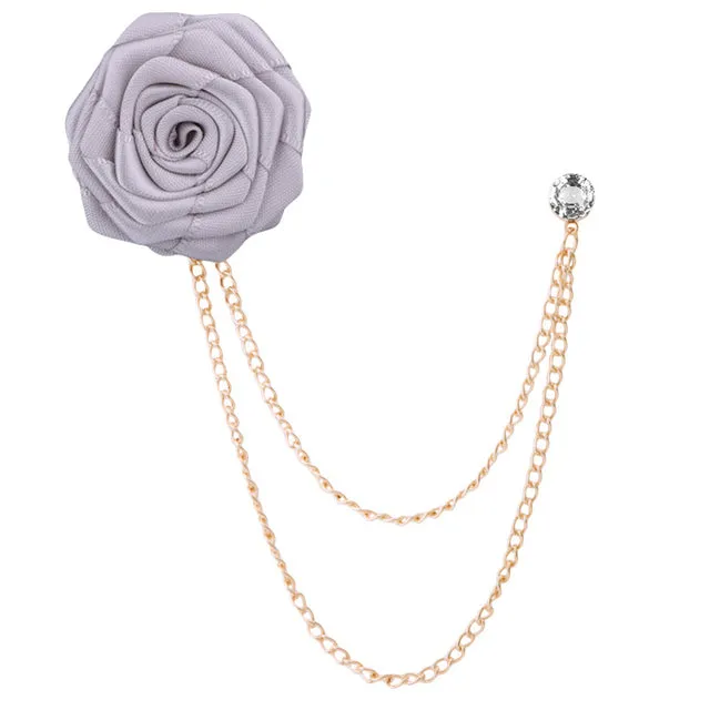 Bridegroom Wedding Brooches Cloth Art Hand-made Rose Flower Brooch Lapel Pin Badge Tassel Chain