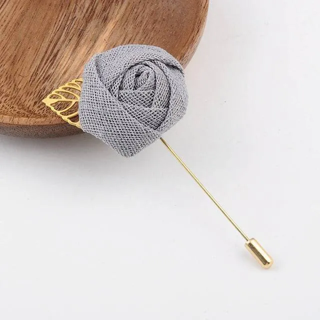Bridegroom Wedding Brooches Cloth Art Hand-made Rose Flower Brooch Lapel Pin Badge Tassel Chain