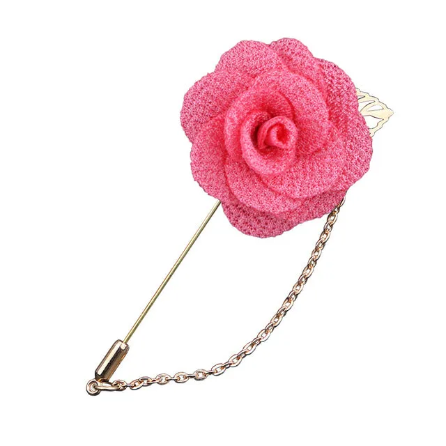 Bridegroom Wedding Brooches Cloth Art Hand-made Rose Flower Brooch Lapel Pin Badge Tassel Chain