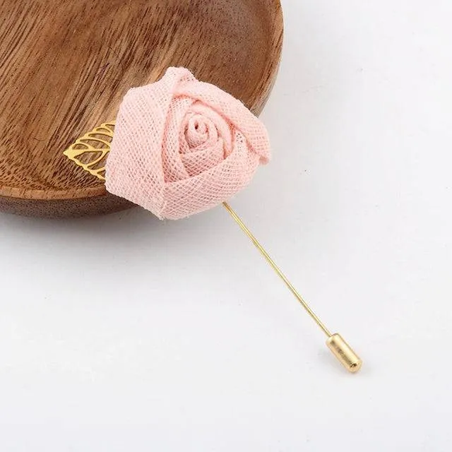 Bridegroom Wedding Brooches Cloth Art Hand-made Rose Flower Brooch Lapel Pin Badge Tassel Chain