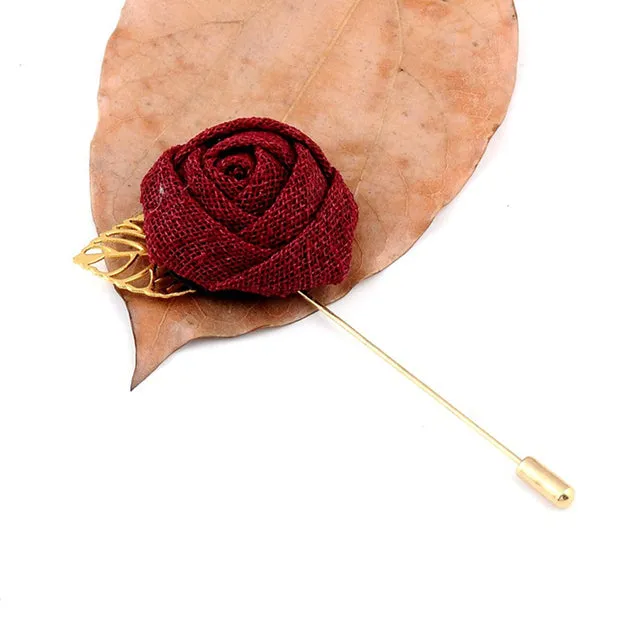 Bridegroom Wedding Brooches Cloth Art Hand-made Rose Flower Brooch Lapel Pin Badge Tassel Chain