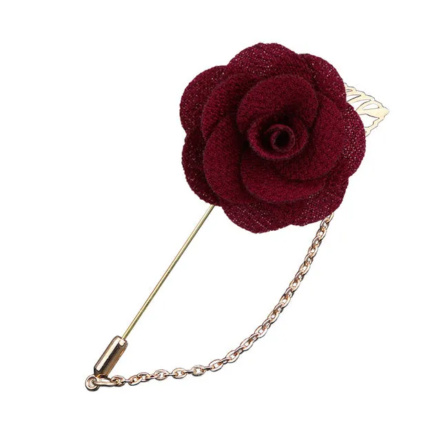 Bridegroom Wedding Brooches Cloth Art Hand-made Rose Flower Brooch Lapel Pin Badge Tassel Chain