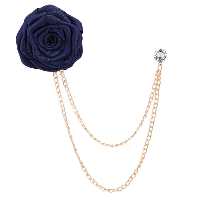 Bridegroom Wedding Brooches Cloth Art Hand-made Rose Flower Brooch Lapel Pin Badge Tassel Chain