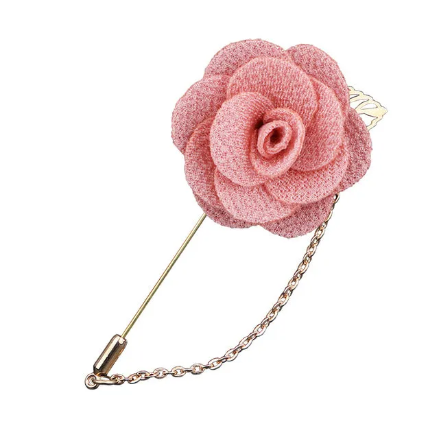 Bridegroom Wedding Brooches Cloth Art Hand-made Rose Flower Brooch Lapel Pin Badge Tassel Chain