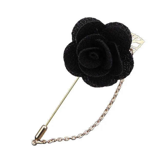 Bridegroom Wedding Brooches Cloth Art Hand-made Rose Flower Brooch Lapel Pin Badge Tassel Chain