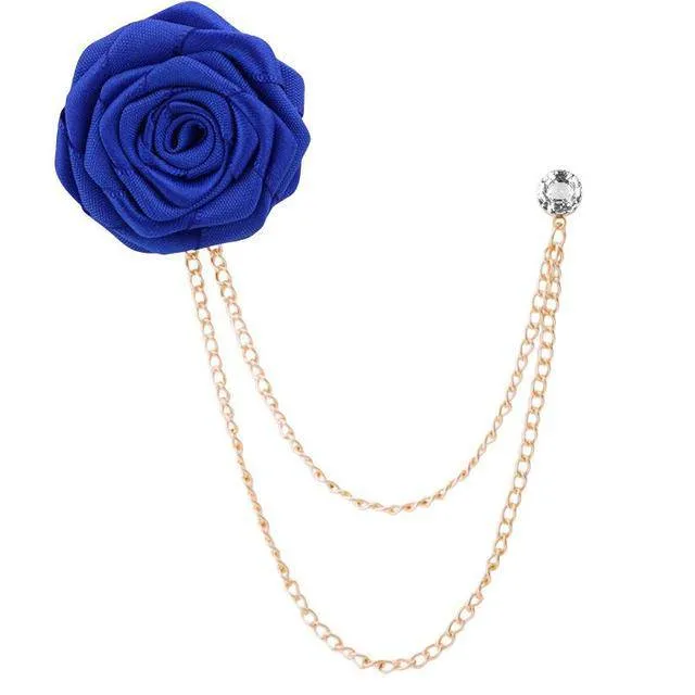 Bridegroom Wedding Brooches Cloth Art Hand-made Rose Flower Brooch Lapel Pin Badge Tassel Chain