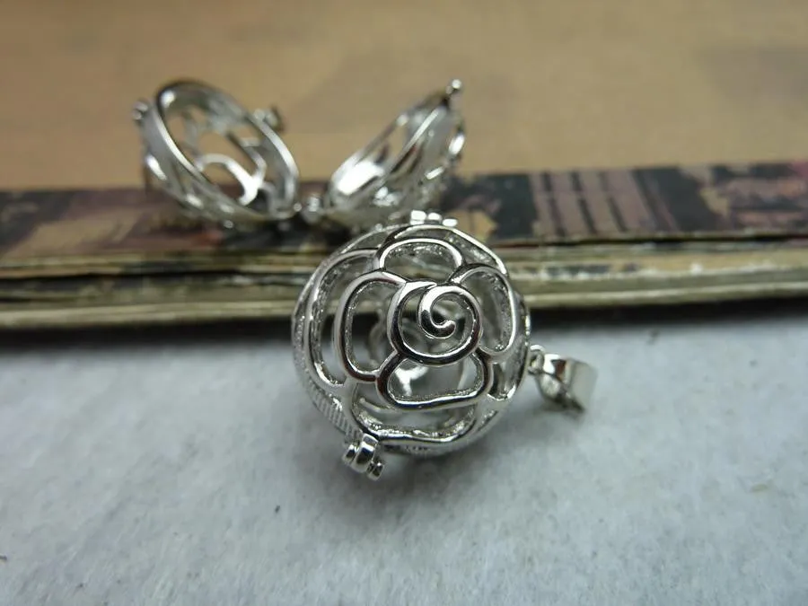 Bulk 4pcs! Rose Flower Fairy Orb Lockets Lucky Magic Box Rose Flower Locket Charm