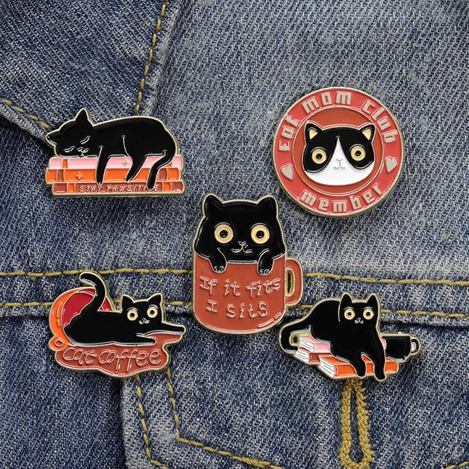 Cat Enamel Pins Set,Funny Brooch Pins for Backpack Jacket Clothes,Cartoon Lapel Badges,Button Aesthetic Pins Bulk