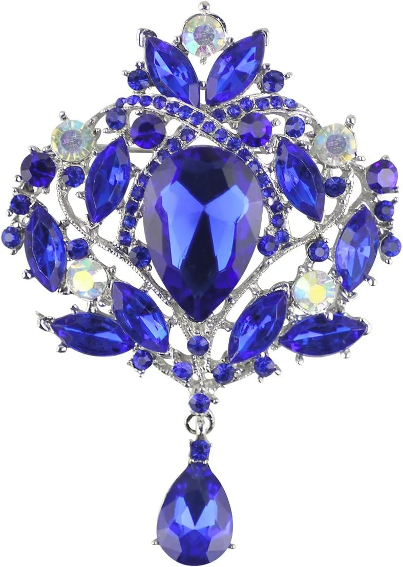 Created Crystal Brooch for Women Shiny Flower Teardrop Brooch Pin