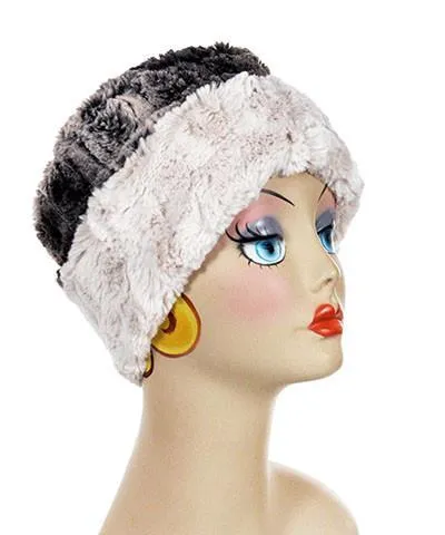 Cuffed Pillbox, Reversible - Luxury Faux Fur in Chinchilla Brown (One Left!)