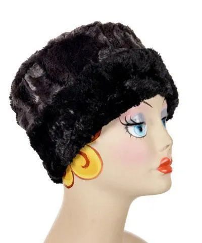 Cuffed Pillbox, Reversible (Solid or Two-Tone) - Luxury Faux Fur in Espresso Bean