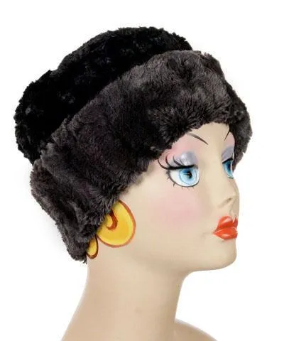 Cuffed Pillbox, Reversible (Solid or Two-Tone) - Luxury Faux Fur in Espresso Bean