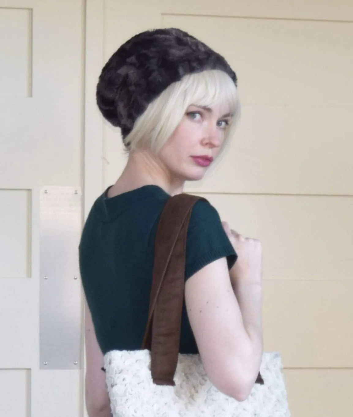 Cuffed Pillbox, Reversible (Solid or Two-Tone) - Luxury Faux Fur in Espresso Bean