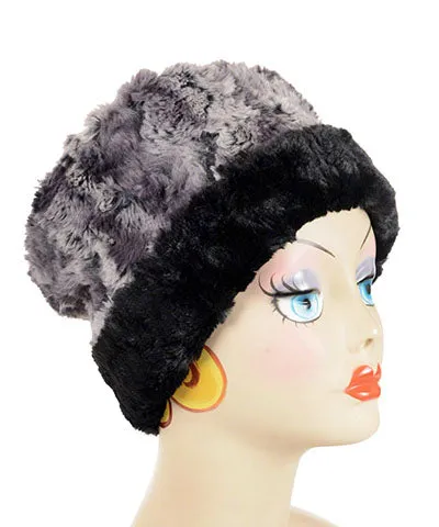 Cuffed Pillbox, Reversible (Solid or Two-Tone) - Luxury Faux Fur in Muddy Waters