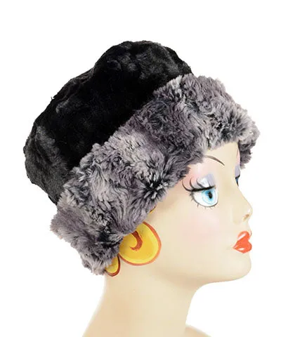 Cuffed Pillbox, Reversible (Solid or Two-Tone) - Luxury Faux Fur in Muddy Waters
