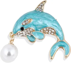 Cute Dolphin Brooch Men Women Breastpin Fashion Animal Brooches Pin Rhinestones Clothing Accessories Birthday Corsage Jewelry