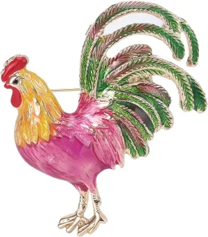 Cute Rooster Lapel Brooch Pin for Women Girls Golden Plated Cock Chicken Hen Farm Animal Enamel Pins Clip Sweater Coat Backpack Brooches Pins Fashion Jewelry Gifts Clothes Accessories
