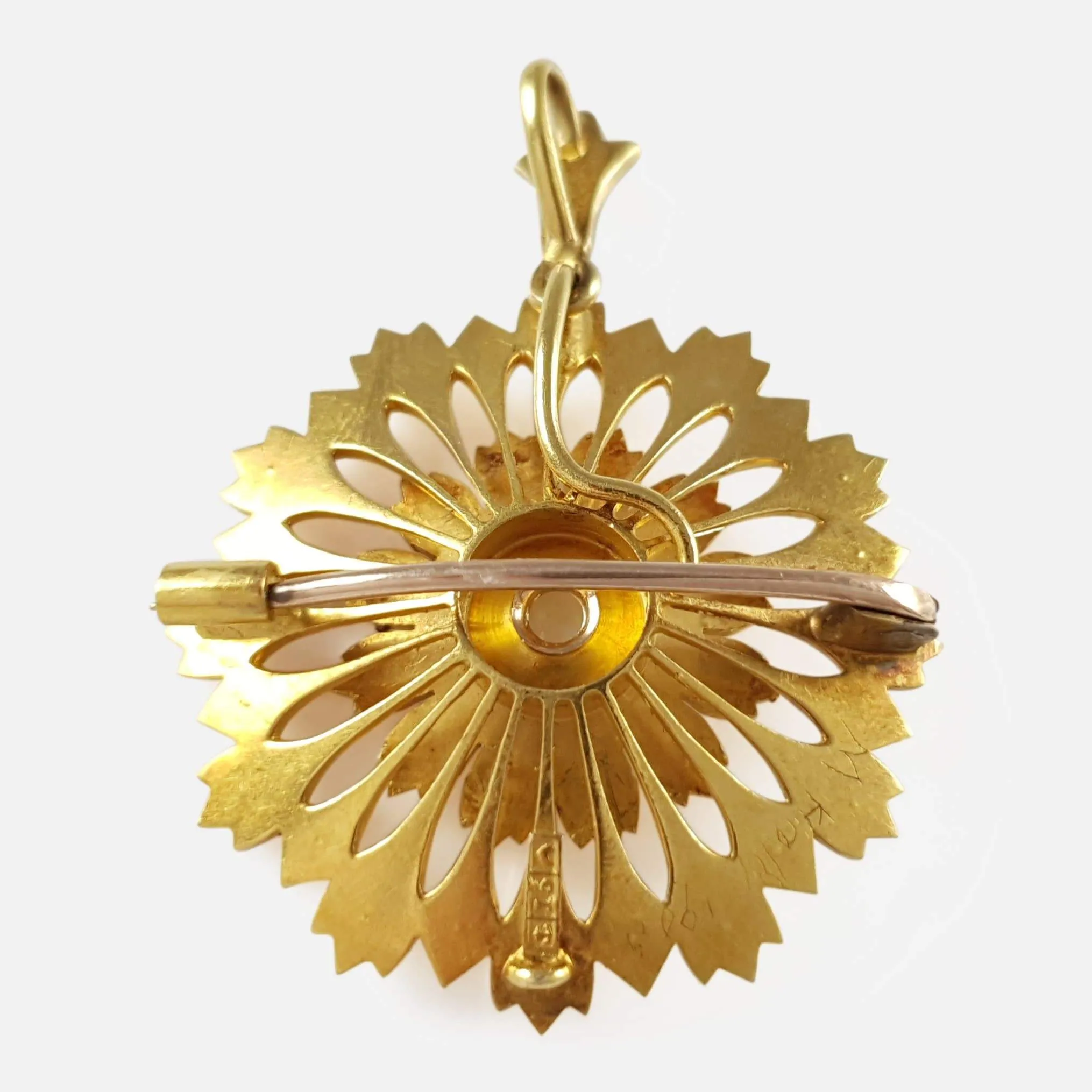 Edwardian 15ct Gold Opal and Seed Pearl Pendant Brooch