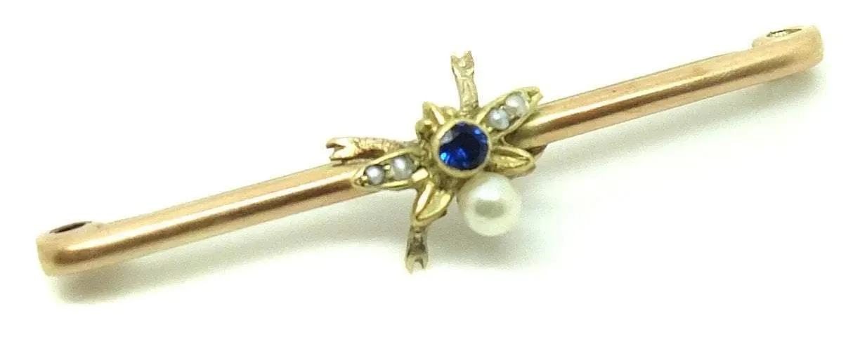 Edwardian 9ct Gold Pearl Bee Antique Brooch