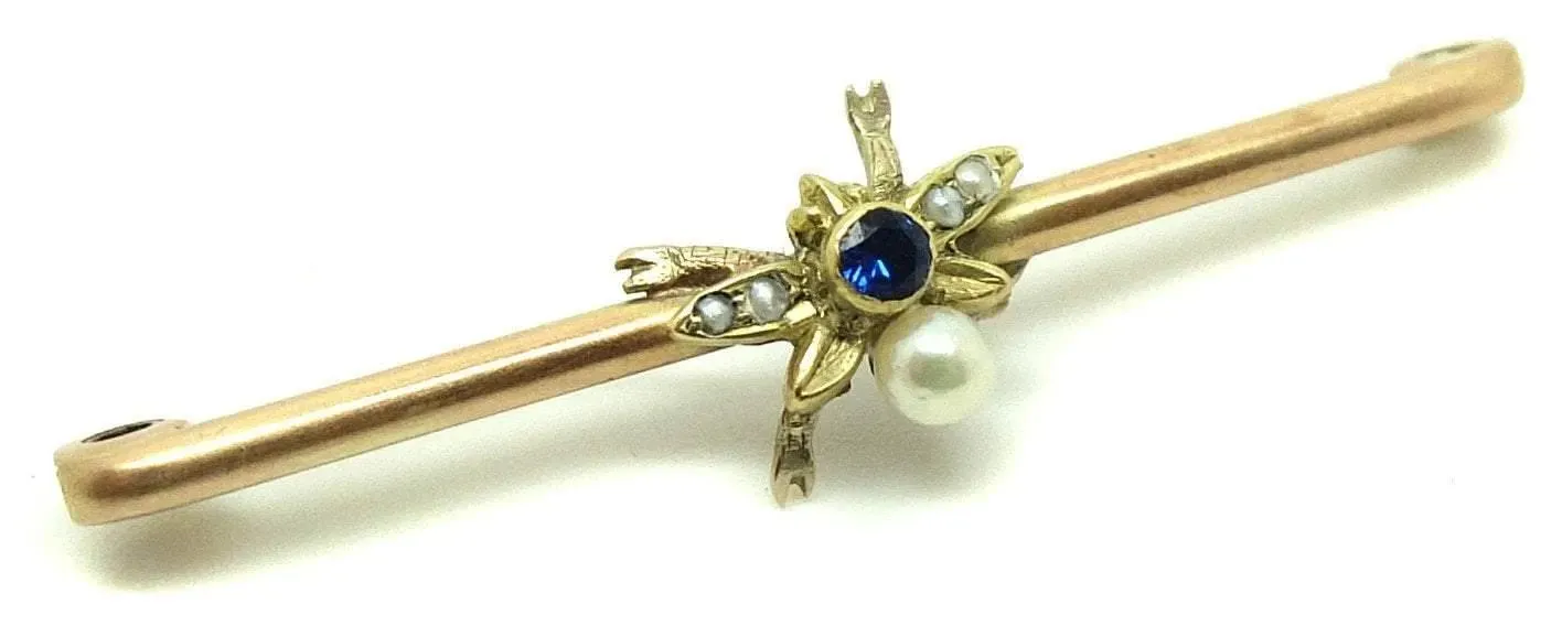 Edwardian 9ct Gold Pearl Bee Antique Brooch